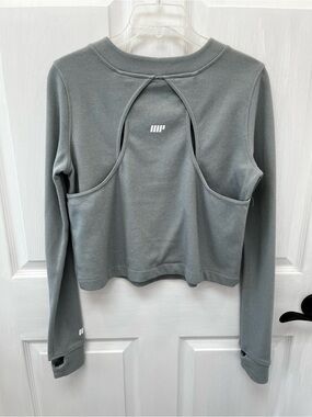 Myprotein Cropped Crewneck Sweatshirt Sage Gray Green Thumb Holes Women's Small